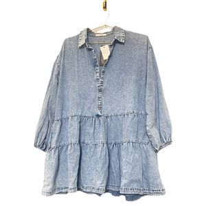 Oversized Denim Acid Wash Longsleeve Mini Dress